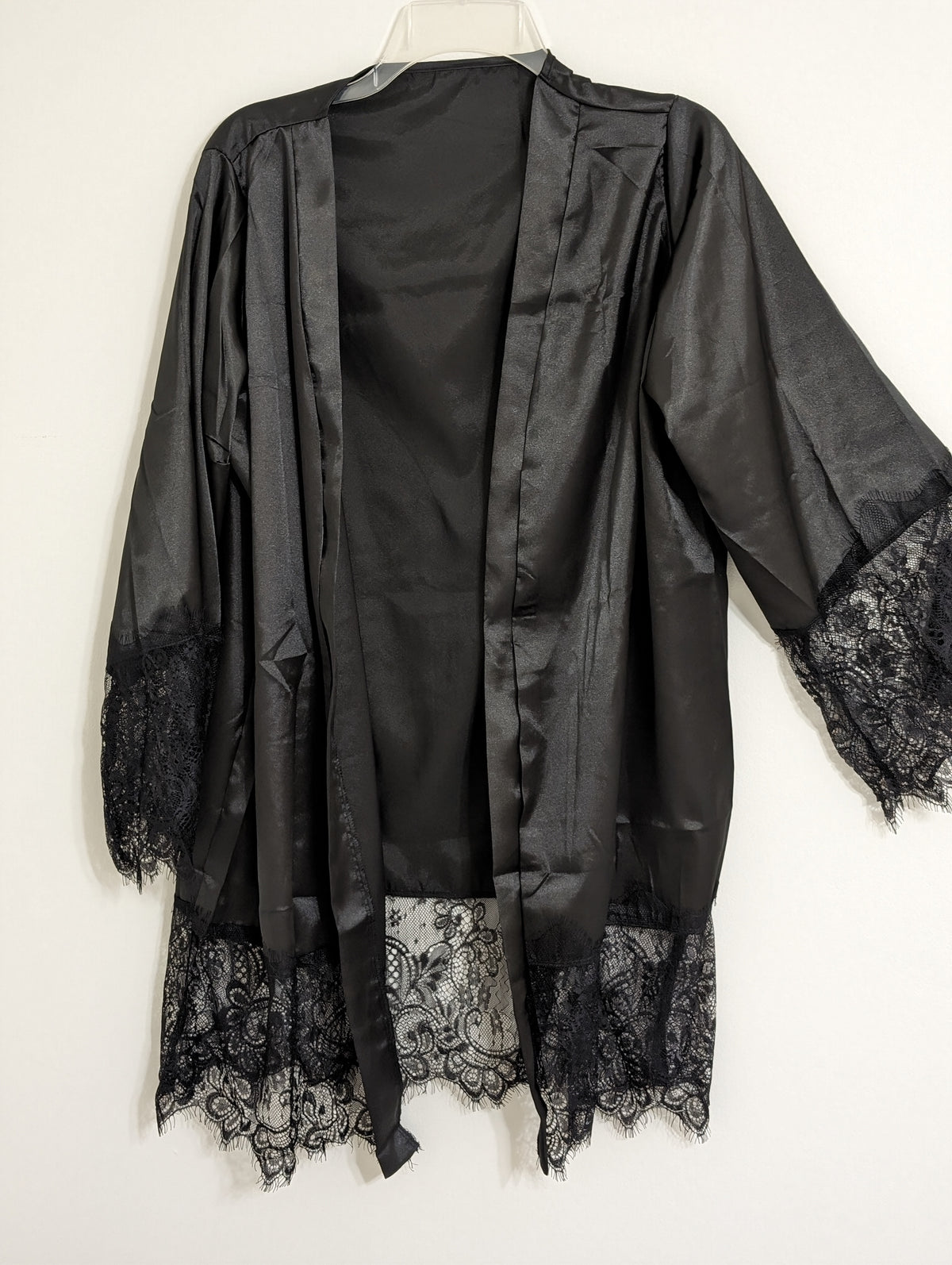 CLEARANCE -  Satin Robe with Lace trim and Satin belt and Matching G-String