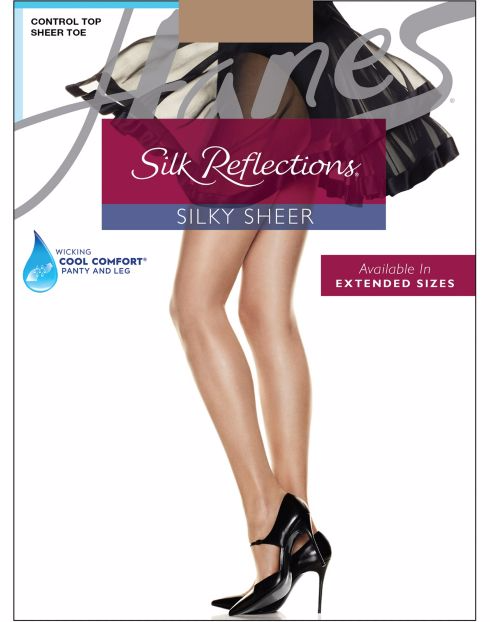Hanes Silk Reflections Silky Sheer Control Top Sheer Toe Pantyhose