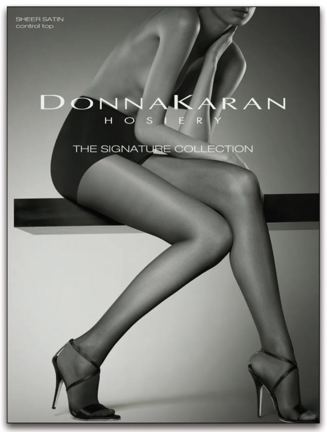 DONNA KARAN HOSIERY Sheer Satin Control Top Sandalfoot Pantyhose Style-0B272 Small