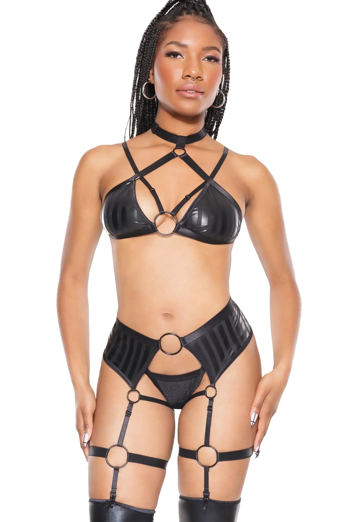 Bold Connection Halter Top & Crotchless Garter Panty