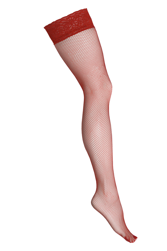 Kotek H018 Red Fishnet Thigh Highs with Lace Band