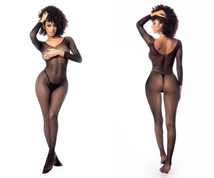 Mapale 1102 Long Sleeved Fishnet Bodystocking Color Black