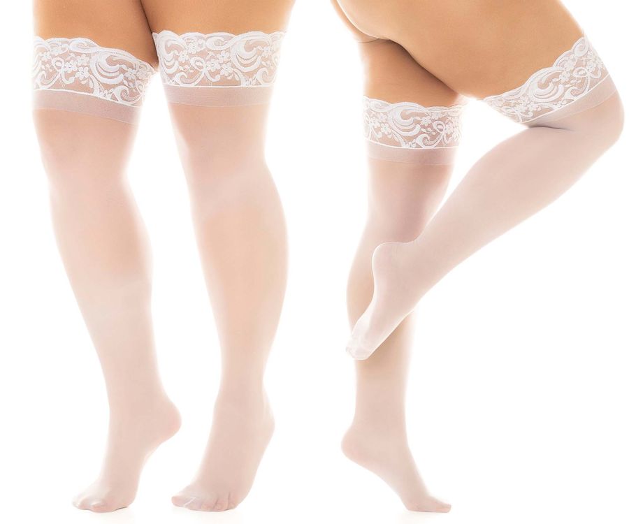 Mapale 1108X Sheer Thigh Highs with Stay Up Color White