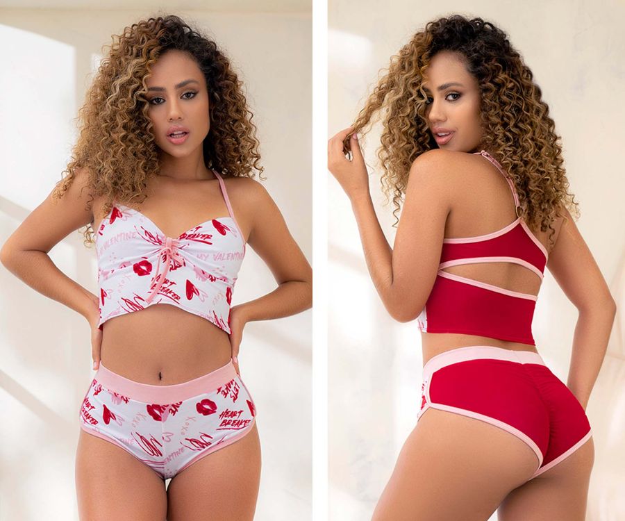 Mapale 7478 Two Piece Pajama Set Top and Cheeky Bottoms Color White Prints Red