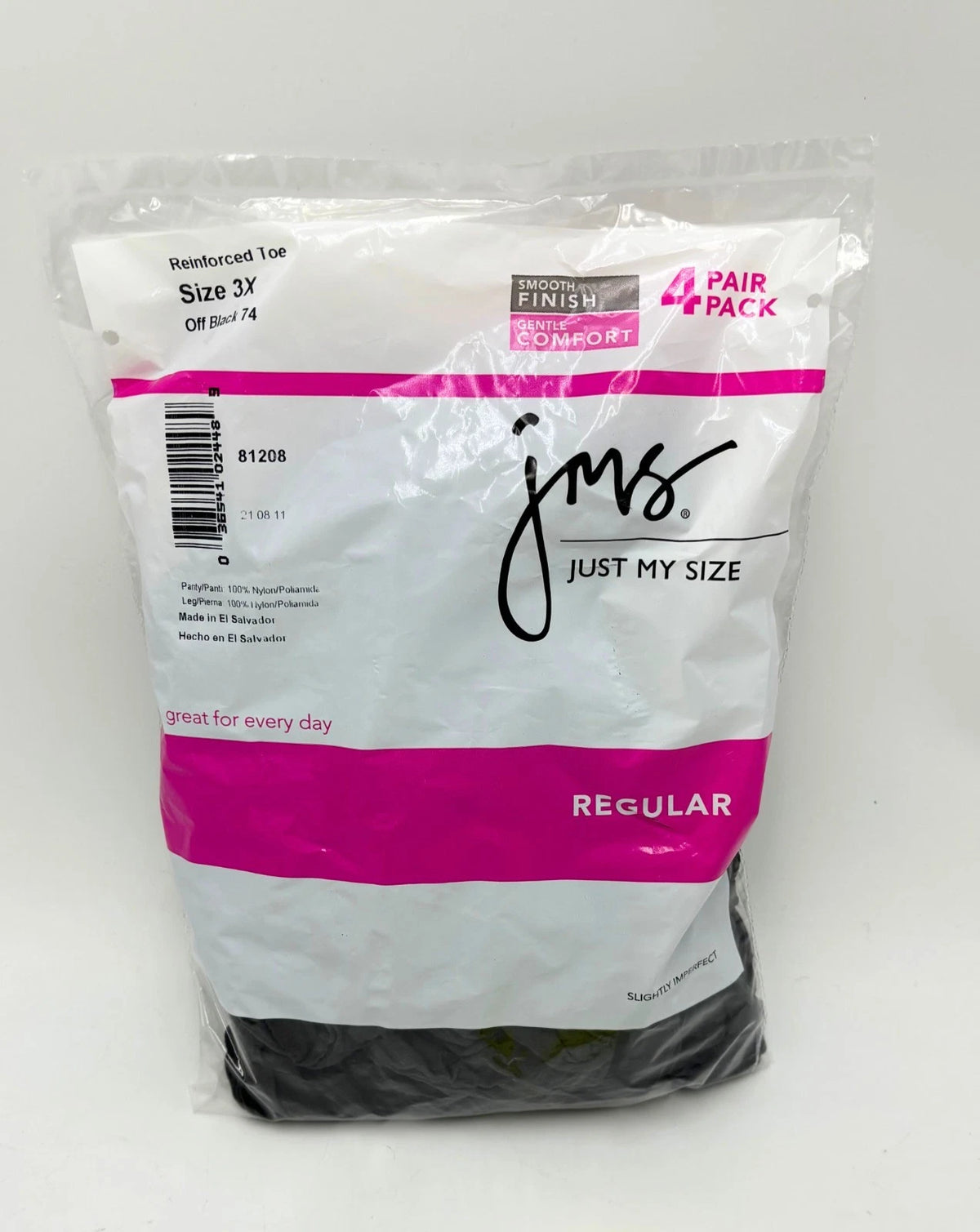 Just My Size JMS Regular Reinforced Toe Pantyhose 4-Pack 3x