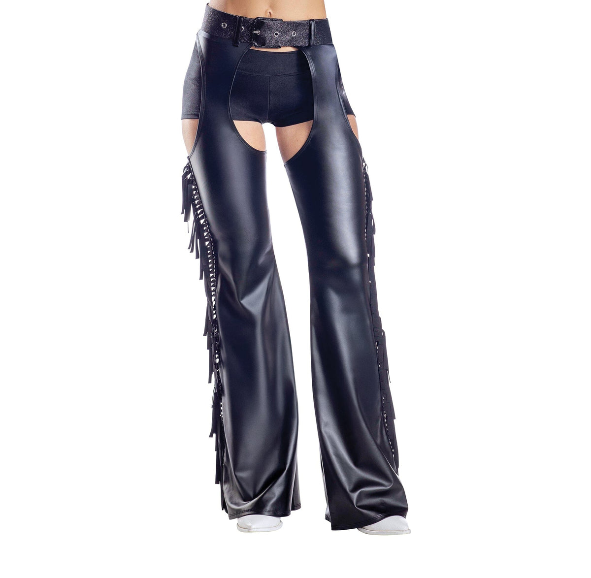 Dreamgirl Black Fringe Chaps with Glitter Belt – Western Costume Accessory