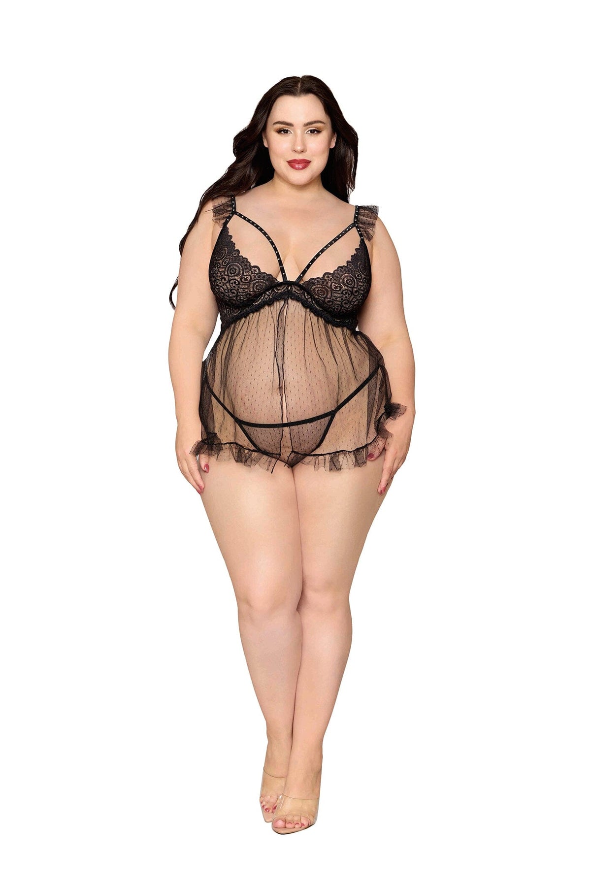 Dreamgirl Plus Black Babydoll & G-String Set