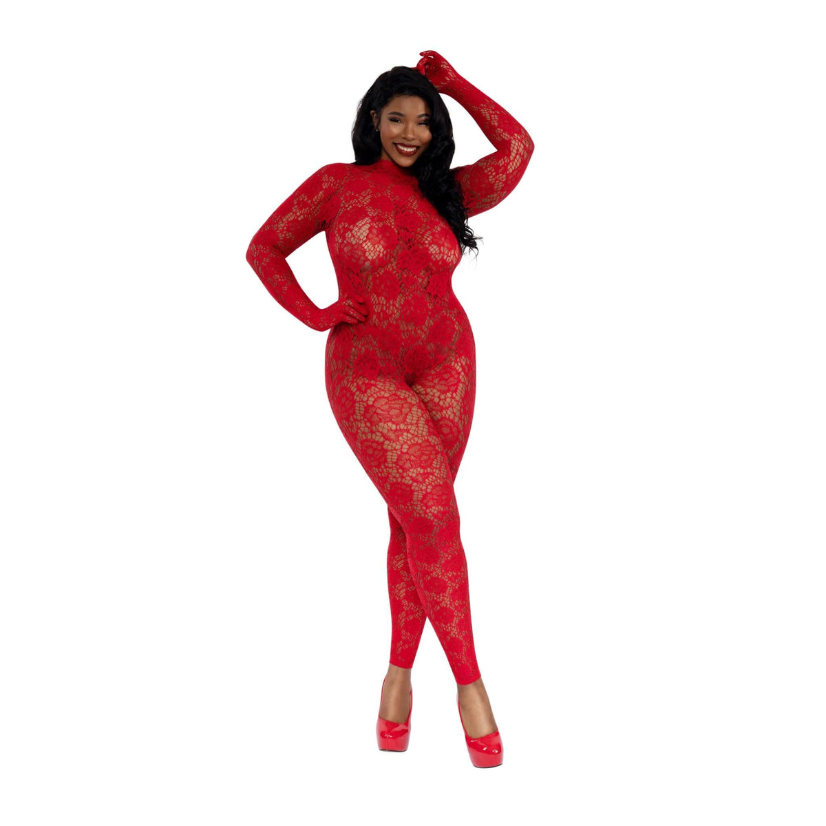 Dreamgirl Plus Gloved Bodystocking - Red