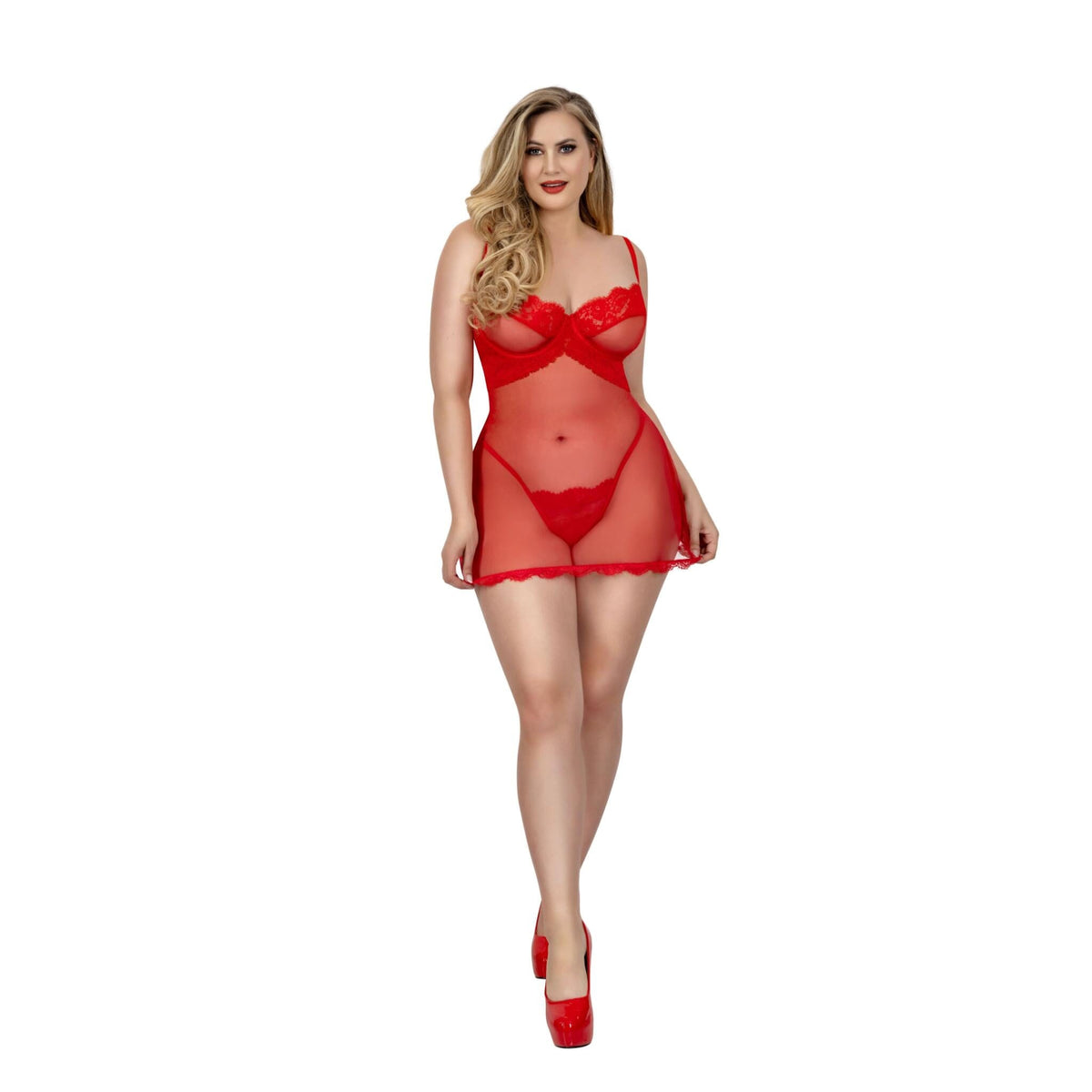 Dreamgirl Plus Romance Lace-Trim Chemise 2-Piece Set