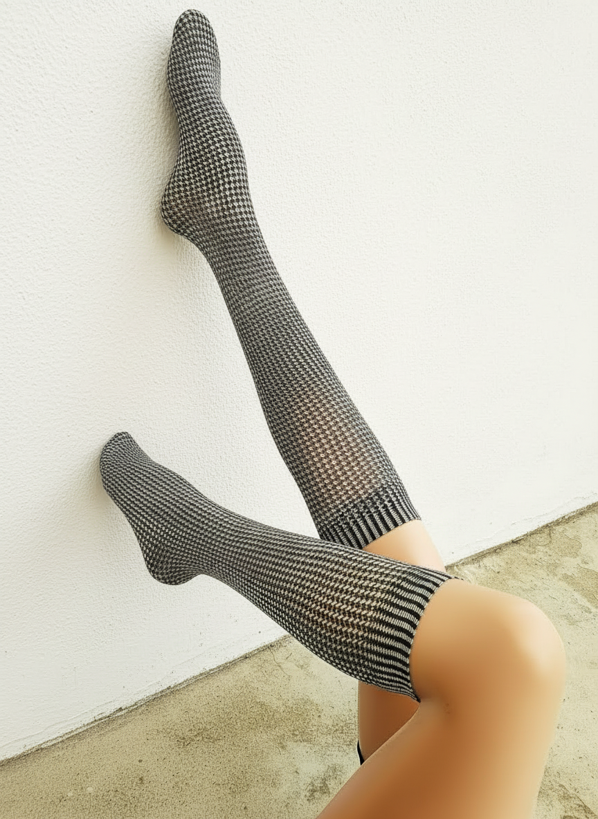 Cecilia De Rafael Pie de Poule Mi Bas 20 den Knee Highs