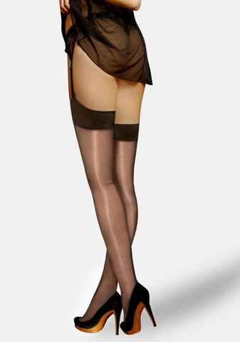 Maison Close 20 Den Sheer Cut and Curled Nude/Black Seamed Stockings 605838