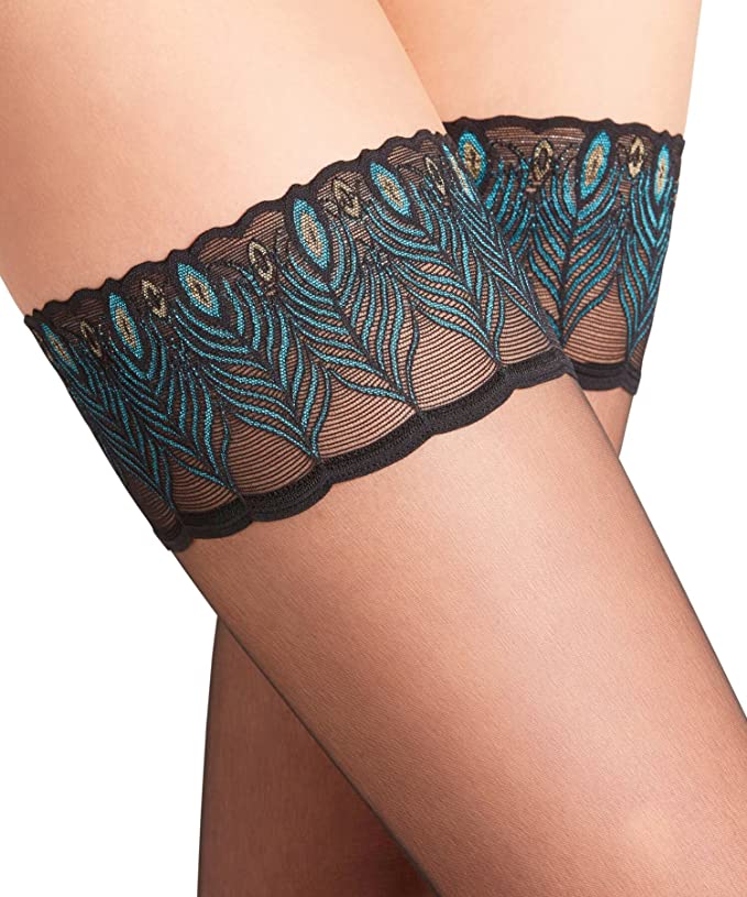 FALKE Lunelle 8 DEN Women Thigh High With Peacock-look Lace Band