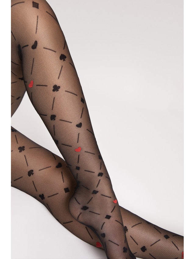 Fiore Check Black 30 Den Design Pantyhose Timeless Kiss Collection