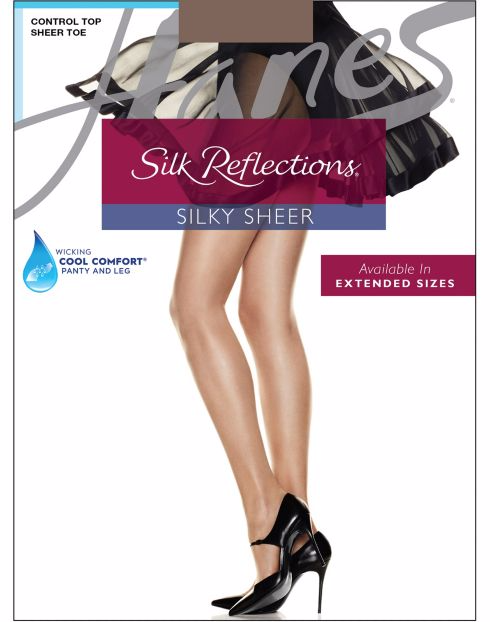 Hanes Silk Reflections Silky Sheer Control Top Sheer Toe Pantyhose –  Elegant Up